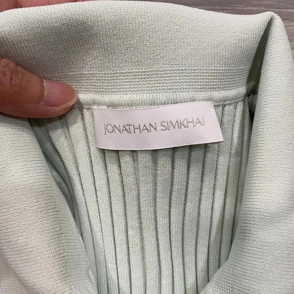 JONATHAN SIMKHAI Shirt‎ Womens Small Elsi Rib Polo Cardigan Pistachio Green Top - Picture 15 of 16